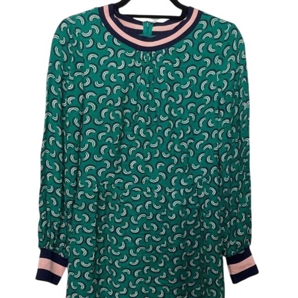 Boden Green Patterned Dress with Contrast Long Sleeves 6P